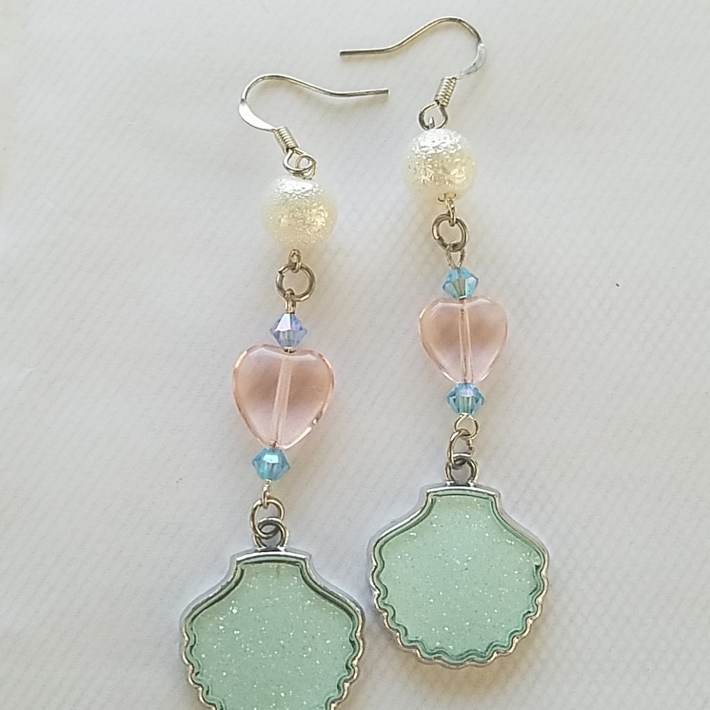 Handmade Shell,  Heart and Pearl Earrings